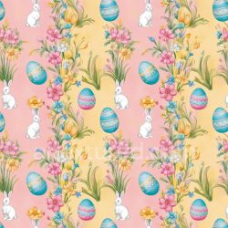 seamless Seamless 3D PBR Texture of Easter Floral Pattern with Eggs and Rabbits texture 8k free download PBR