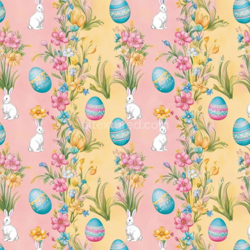Seamless 3D PBR Texture of Easter Floral Pattern with Eggs and Rabbits