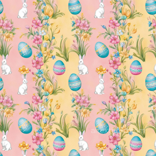 All Easter Digital paper Texture of Easter Floral Pattern with Eggs and Rabbits seamless All Easter Digital paper PBR texture