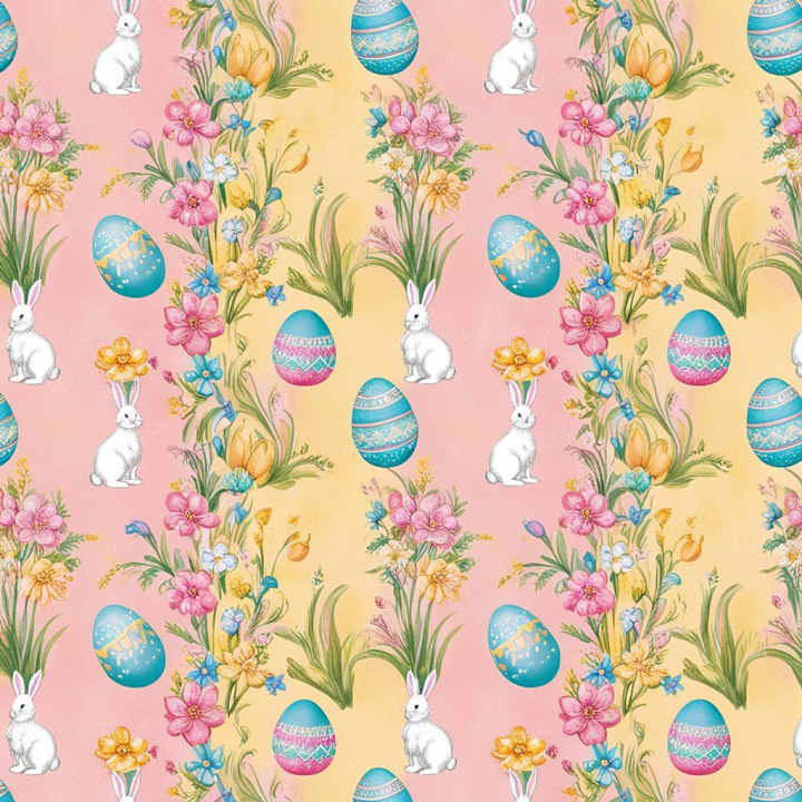 All Easter Digital paper of Easter Floral Pattern with Eggs and Rabbits seamless PBR texture preview