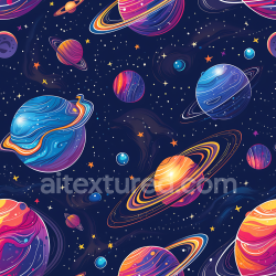 seamless Seamless 3D Cartoon-Style Space PBR Texture with Colorful Planets and Starfield texture 8k free download PBR