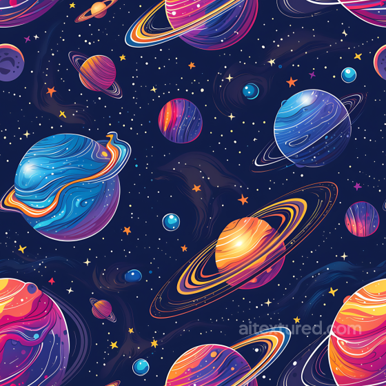 Cartoon-Style Space PBR Texture with Colorful Planets and Starfield Star, space, planets texture preview