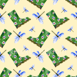 seamless Seamless 3D PBR Texture with Playful Watercolor Dragonfly and Floral Boots Pattern texture 8k free download PBR