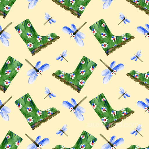 with Playful Watercolor Dragonfly and Floral Boots Pattern seamless Dragonfly PBR texture