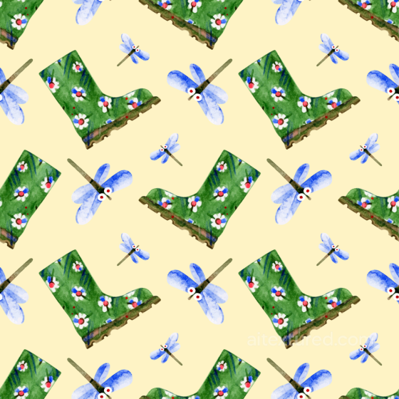 with Playful Watercolor Dragonfly and Floral Boots Pattern Dragonfly texture preview