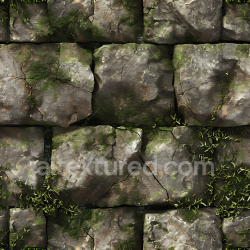 seamless Seamless 3D Weathered Stone Wall PBR Texture with Moss and Cracks texture 8k free download PBR