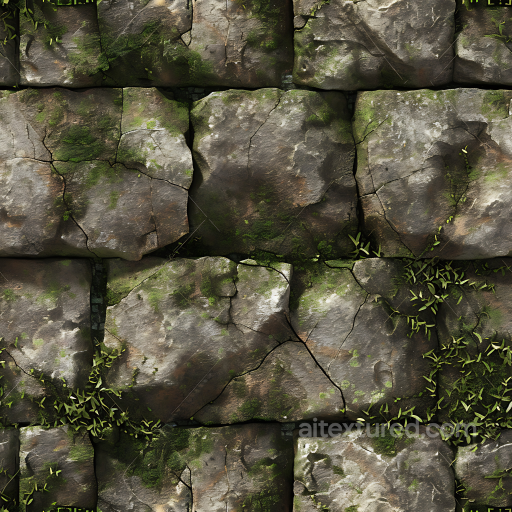 Weathered Stone Wall PBR Texture with Moss and Cracks seamless Stone PBR texture