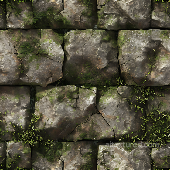 Weathered Stone Wall PBR Texture with Moss and Cracks Stone texture preview