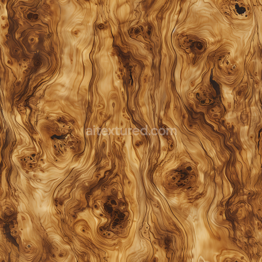 Seamless 3D Burl Wood PBR Texture with Rich Swirling Grain and Knots