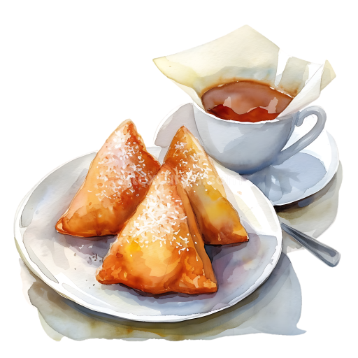 Preview — Watercolor Breakfast Graphic with Kenyan Mandazi Coconut Doughnuts and Tea