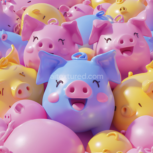 Seamless 3D Inflated PBR Texture Featuring Colorful Piggy Balloon Cluster