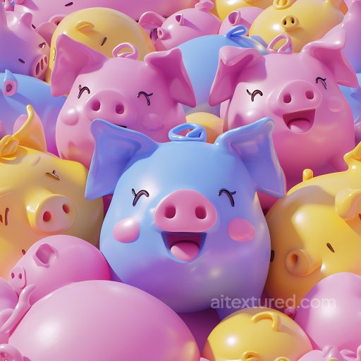 Inflated Vinyl Texture Featuring Colorful Piggy Bank Pattern seamless Inflated PBR texture