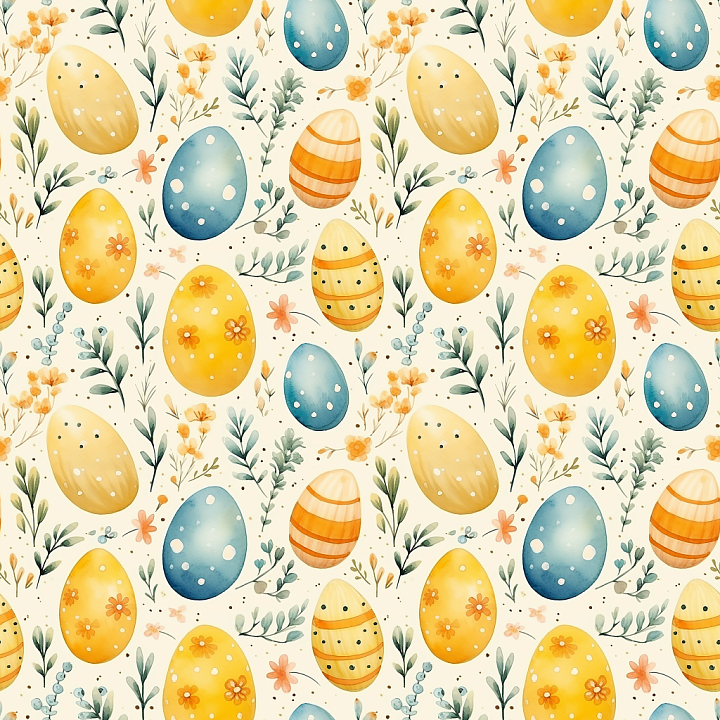With Colorful Watercolor Easter Eggs And Floral Accents seamless PBR texture preview