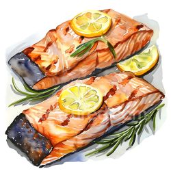 seamless Breakfast Illustration of Grilled Salmon with Lemon and Herbs texture 8k free download PBR