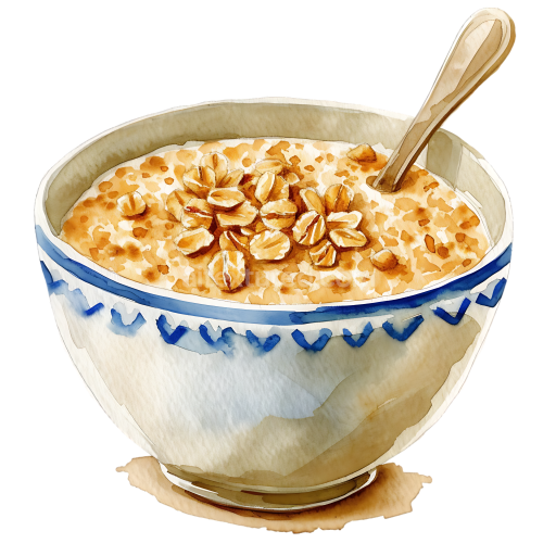 Watercolor Breakfast Oat Bran Hot Cereal Bowl with Spoon Illustration