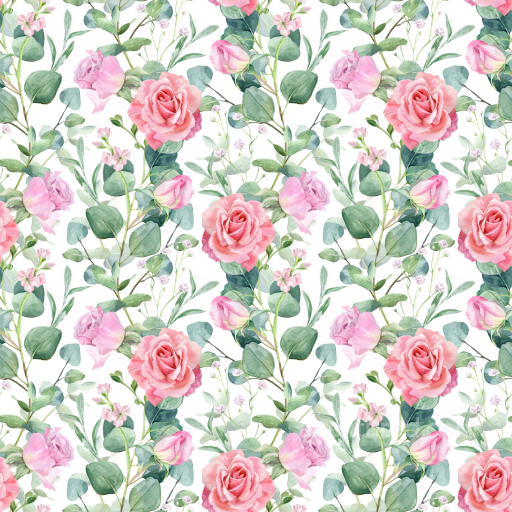 Watercolor Floral Pattern Texture with Pink Roses and Greenery seamless Floral  PBR texture