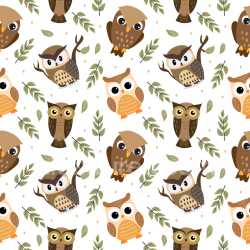 Pattern Bundle - Seamless 3D Pattern PBR Texture Featuring Cute Cartoon Owls and Green Foliage texture preview