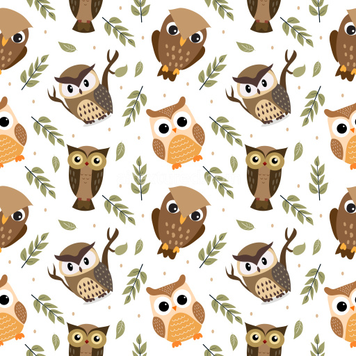 Pattern Bundle - Seamless 3D Pattern PBR Texture Featuring Cute Cartoon Owls and Green Foliage texture preview