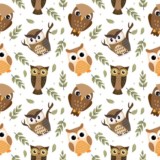Pattern PBR Texture Featuring Cute Cartoon Owls and Green Foliage seamless Pattern Bundle PBR texture