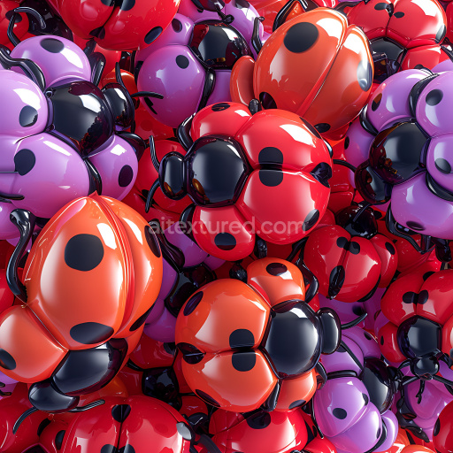 Seamless 3D Inflated Glossy Vinyl Ladybug Pattern PBR Texture in Red and Lilac