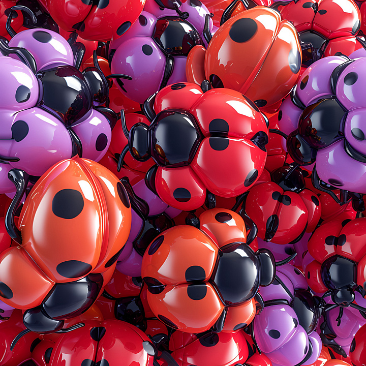 Inflated Featuring Glossy Vinyl Ladybug Shells in Red and Purple seamless PBR texture preview