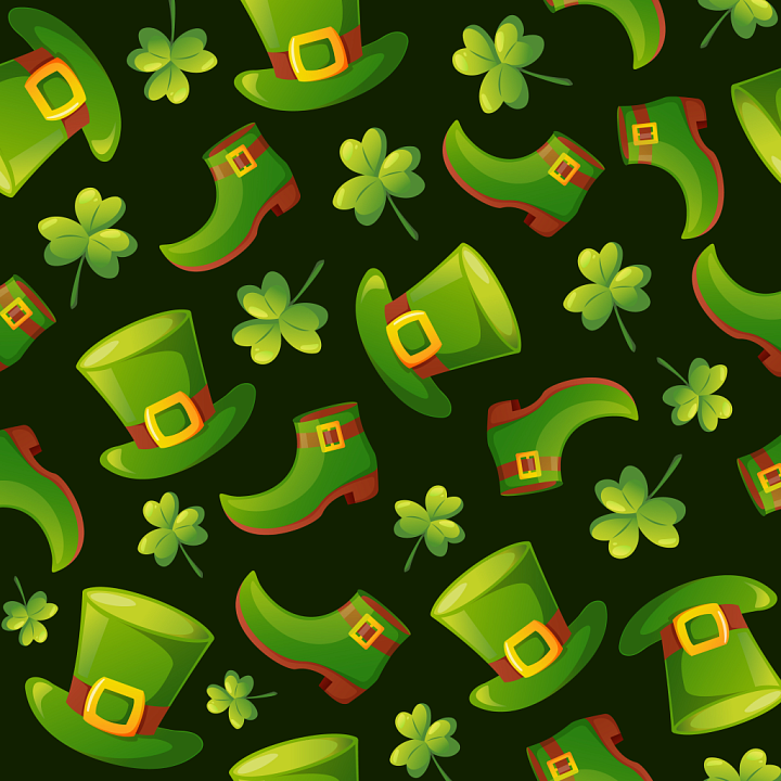Digital Paper With St Patrick Green Hats, Shoes, And Clovers seamless PBR texture preview