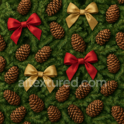 seamless Seamless 3d texture pbr 8k pine cones christmas wreath red ribbon gold ribbon texture 8k free download PBR