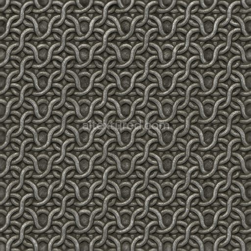 Seamless 3d texture pbr 8k of weathered metal chainmail with scuffed rings