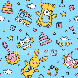 seamless Seamless 3D PBR baby toy pattern texture with pastel blue background texture 8k free download PBR