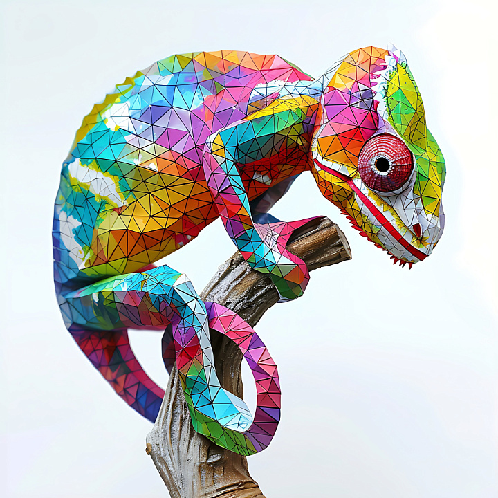 Featuring Colorful Origami-Style Chameleon Pattern seamless PBR texture preview