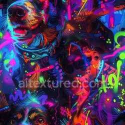 seamless Seamless 3D PBR Graffiti Texture Featuring Neon-Style Dog Portraits texture 8k free download PBR