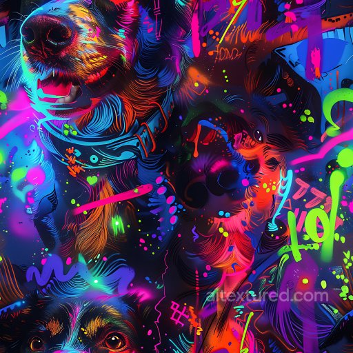 Seamless 3D PBR Graffiti Texture Featuring Neon-Style Dog Portraits texture preview