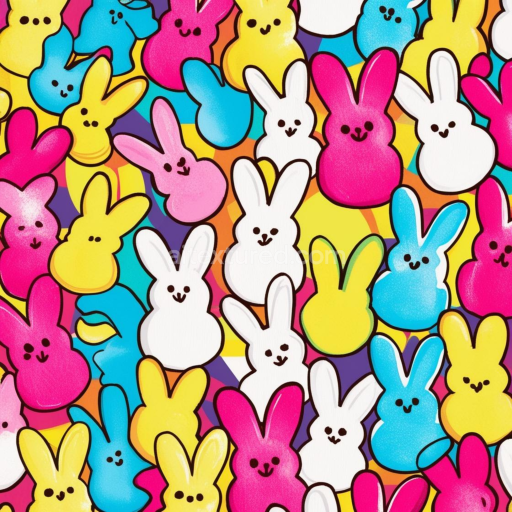 Seamless 3D PBR Digital Paper Texture with Colorful Bunny Pattern