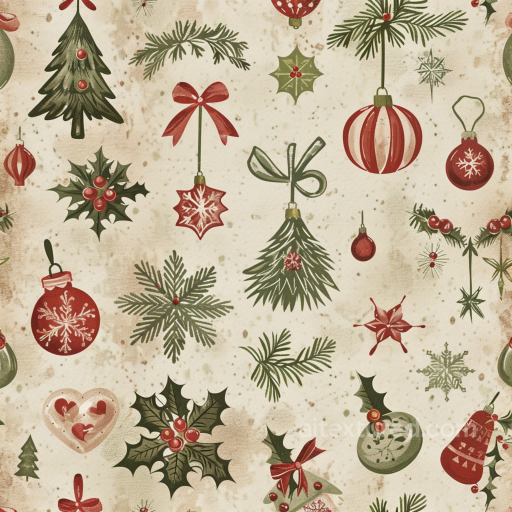 Of Vintage Christmas Fabric With Holiday Ornaments And Foliage seamless Christmas vintage PBR texture