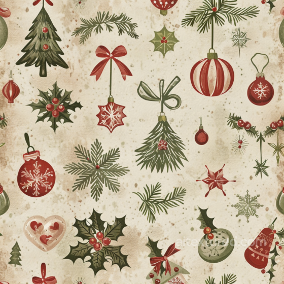 Of Vintage Christmas Fabric With Holiday Ornaments And Foliage Christmas vintage texture preview