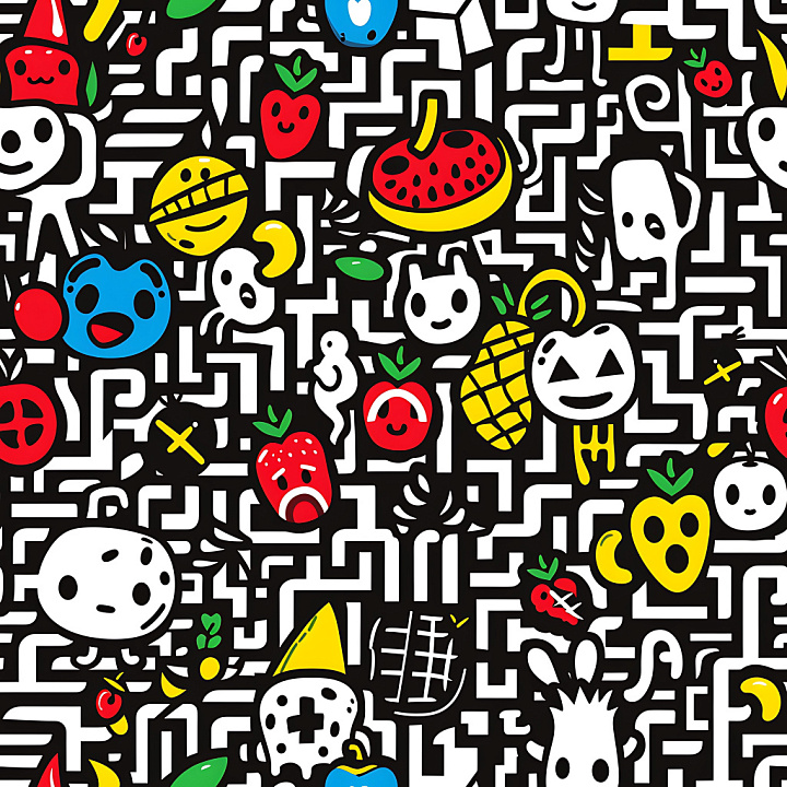 Cartoon-style Graffiti with Colorful Playful Characters seamless PBR texture preview