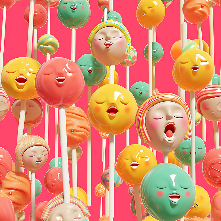 Inflated of Colorful Glossy Vinyl Candy Pops seamless PBR texture preview