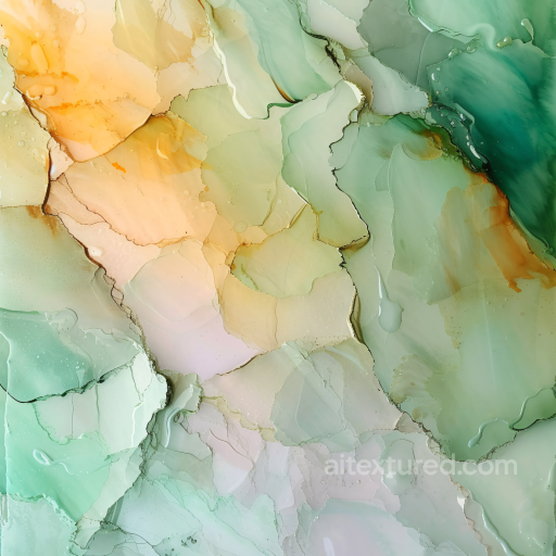 Alcohol Ink PBR Texture with Pastel Green and Ochre Fluid Layers seamless Alcohol ink PBR texture