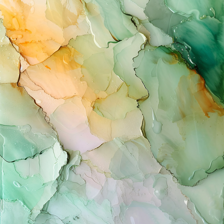Alcohol Ink with Pastel Green and Ochre Fluid Layers seamless PBR texture preview