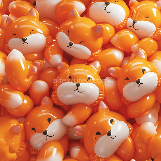 Seamless 3D Inflated PBR Texture of Glossy Orange Plush Fox-shaped Balloons