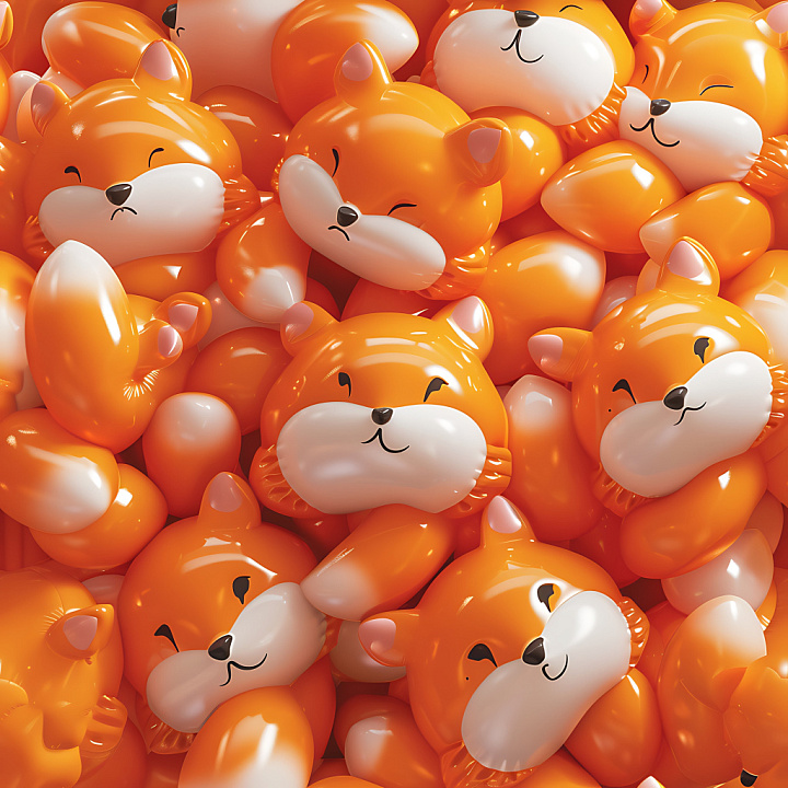 Inflated of Glossy Orange Plush Fox-shaped Balloons seamless PBR texture preview