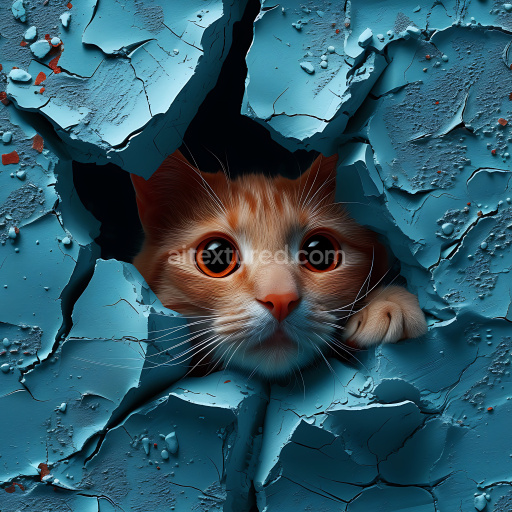 Seamless 3D PBR texture of cracked and chipped blue painted wall with deep holes