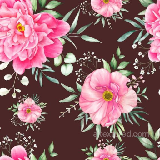 Featuring Soft Pink Flowers and Greenery on Dark Base seamless Pink Flower PBR texture