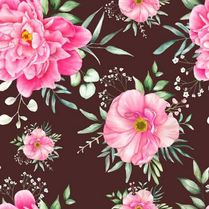Featuring Soft Pink Flowers and Greenery on Dark Base seamless PBR texture preview