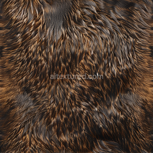 Seamless 3D Fur Leather PBR Texture Featuring Long Wavy Brown and Black Strands