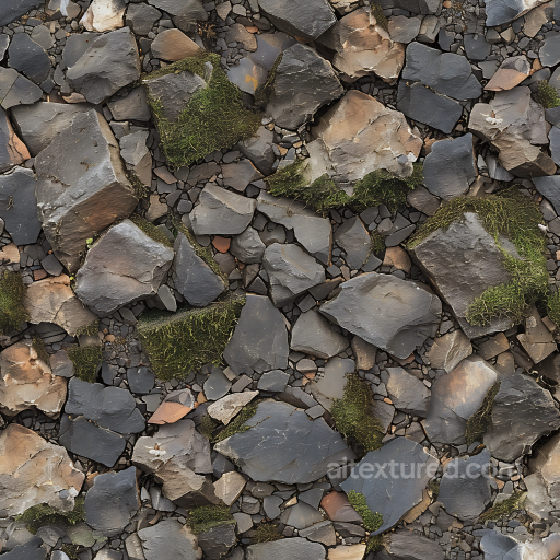 Stone Texture of Weathered Rocky Ground with Moss and Natural Stone Pieces seamless Stone PBR texture