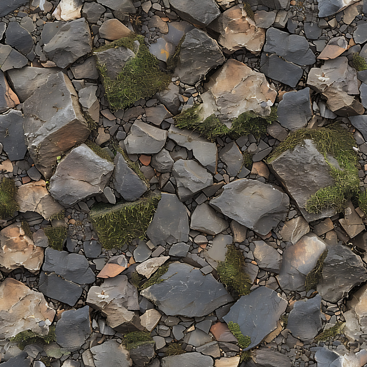 Stone of Weathered Rocky Ground with Moss and Natural Stone Pieces seamless PBR texture preview