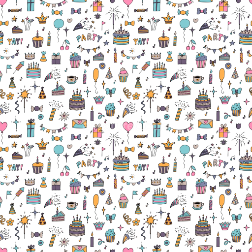 Seamless 3D PBR Birthday Pattern Texture with Colorful Party Icons