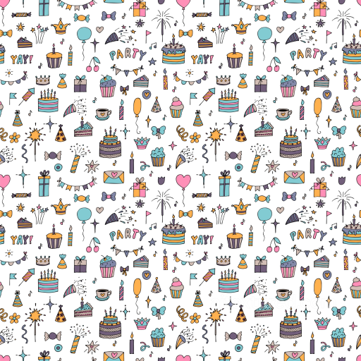 Birthday Pattern Texture with Colorful Party Icons seamless Birthday PBR texture