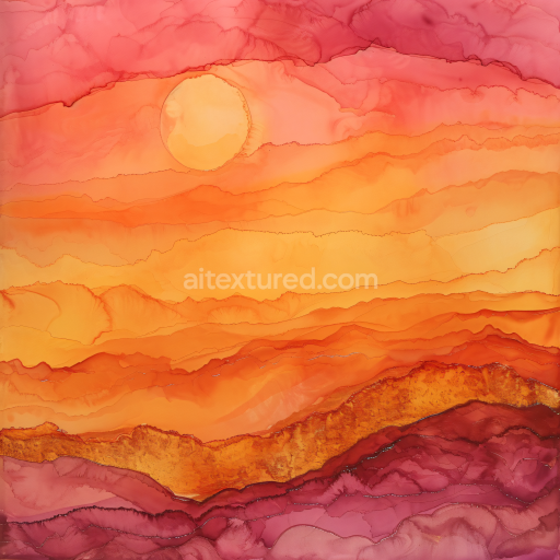 Seamless 3D Alcohol Ink PBR Texture with Warm Sunset Landscape Layers